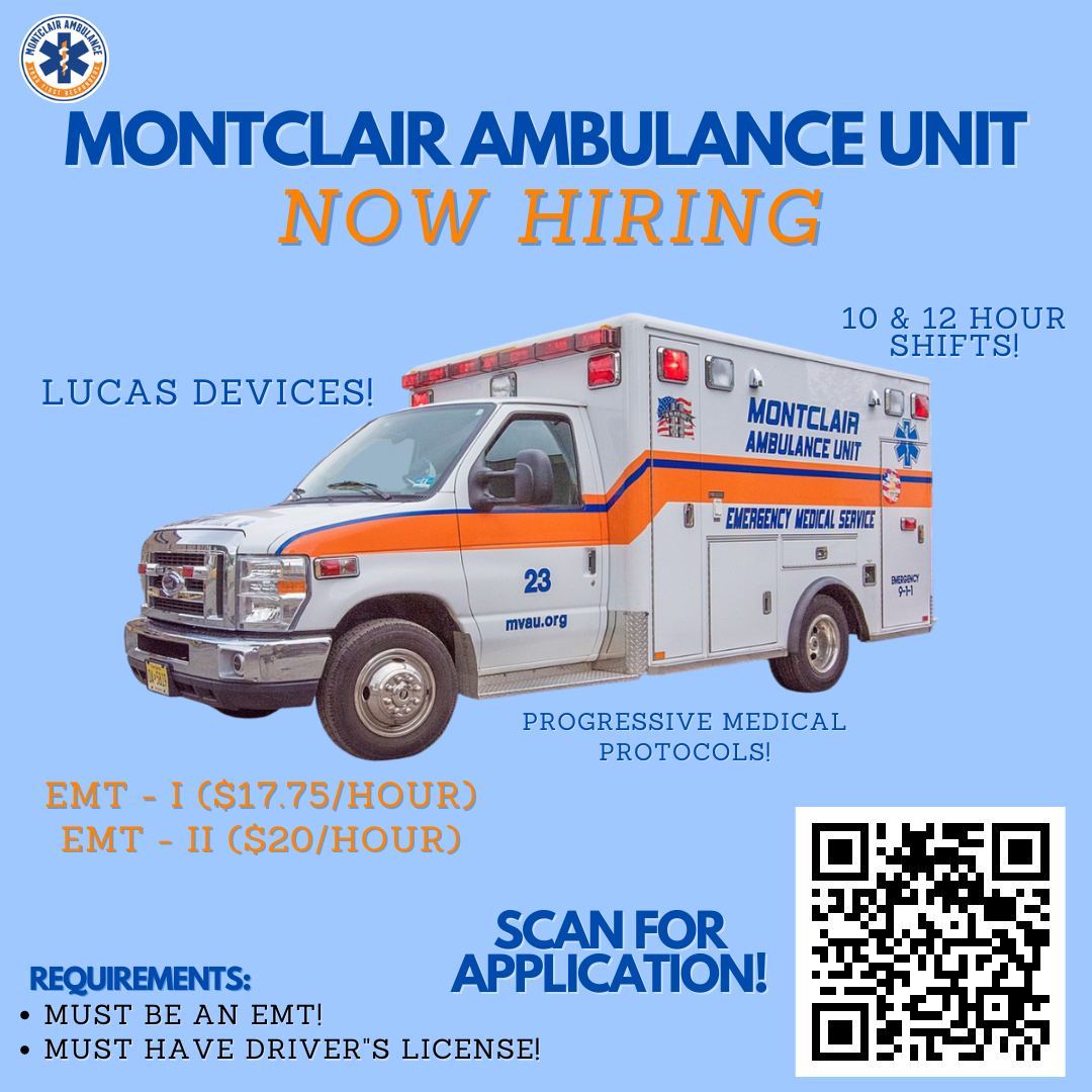 MontclairEMS's tweet image. We have recently expanded and need YOUR help!🚑 Learn more about how to work with us by scanning the QR code OR clicking the link in our bio!
.
.
.
.
.
#NOWHIRING #hiring #emtjobs #jobpostings #emsjobs #montclairjobs #ambulancejobs #MAUNEEDSYOURSUPPORT #MontclairEMS