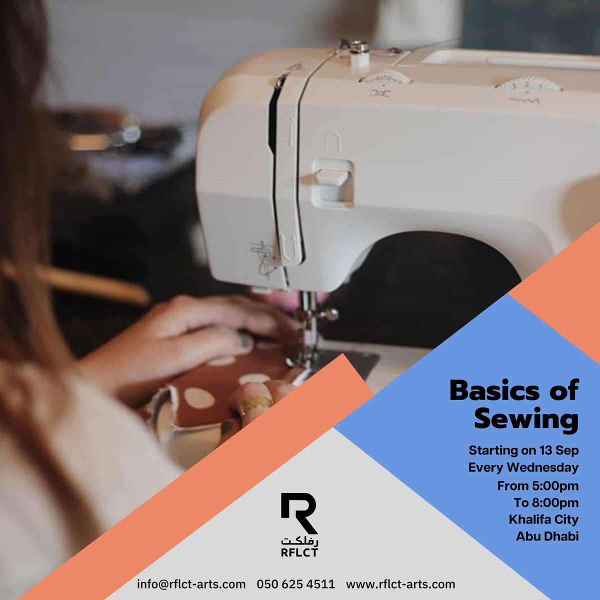 rflctarts's tweet photo. Registration is open for Basics of Sewing Course for Beginners
5 Sessions – each 3 hours’
Price: 1600 AED
👉 Register here: https://t.co/Zz51nQNvZb
📞 Get in Touch: +971506254511

#SewingCourse #BeginnersSewing #LearnToSew #SewingBasics #Craftsmanship #SewingWorkshop https://t.co/0EImvEEXpU