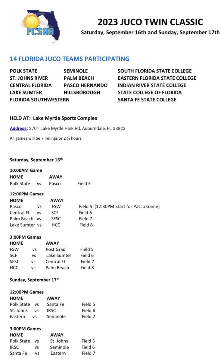 Saints Baseball will be down in Auburndale for the JUCO Twins Classic on Sunday Sept 17th. Early but a great event to get our guys some exposure. <a href="/santafesaints/">Santa Fe Saints</a>