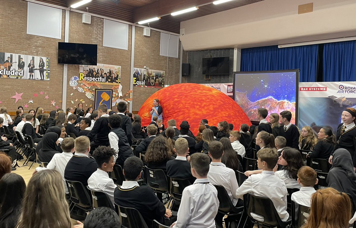 An enthusiastic S1 cohort enjoying the STEM roadshow this morning. Interactive and inspiring🙌🏼🚀👩‍🚀🛩️🪐😀 #STEMeducation <a href="/BAESystemsplc/">BAE Systems</a> @royalnavy  <a href="/RoyalAirForce/">Royal Air Force</a>