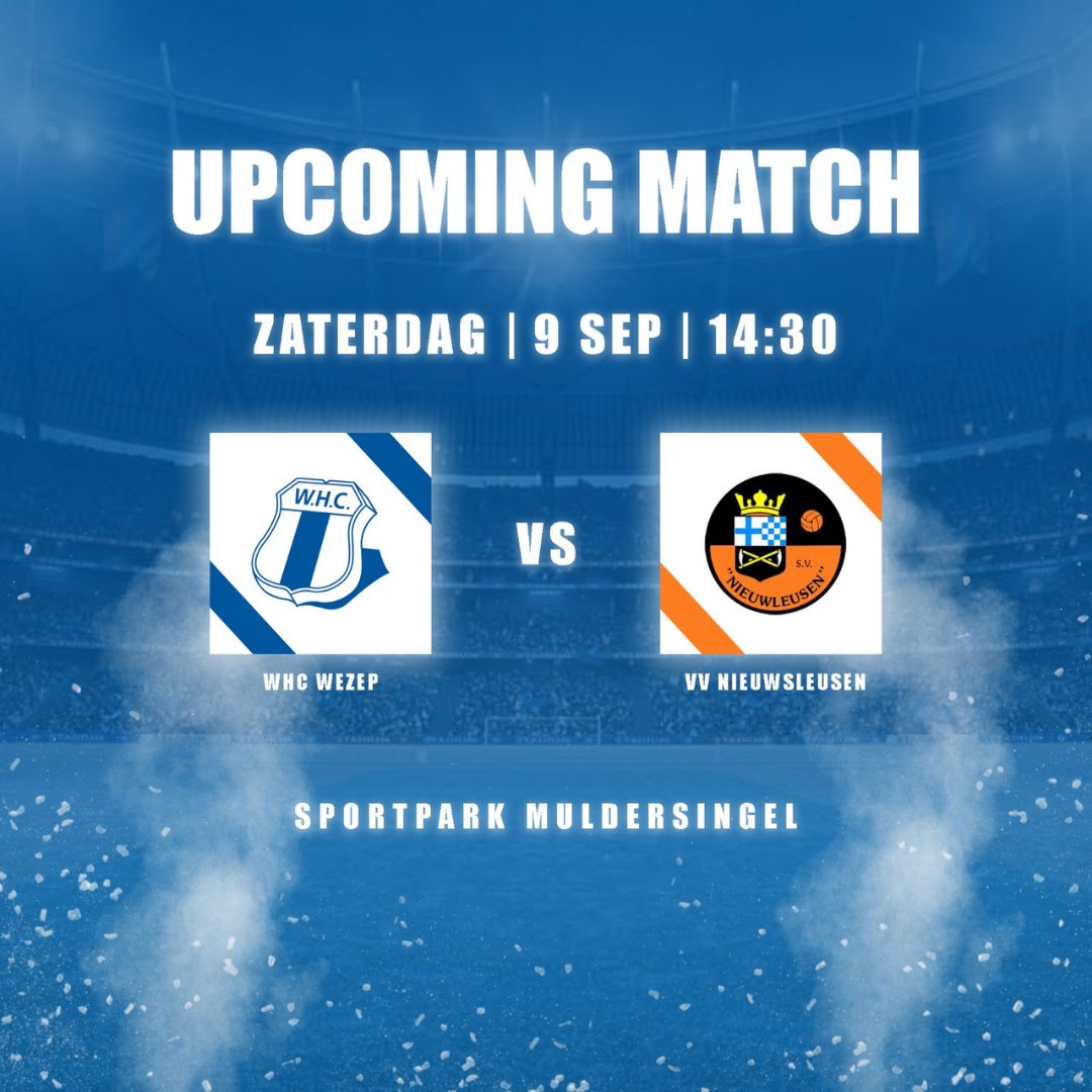 whcwezep1's tweet photo. 🔵⚪️UPCOMING MATCH!!⚪️🔵

WHC vs. VV Nieuwleusen

Na gelijkspel tegen VV Nunspeet, speelt WHC zaterdag tegen VV Nieuwleusen. VV Nieuwleusen won hun eerste bekerwedstrijd met 2-1 van SVI. Mis deze mooie wedstrijd niet!

Livestream op YouTube via WHC media groep. ⚽️🎥 https://t.co/5qB7Hkqcmf