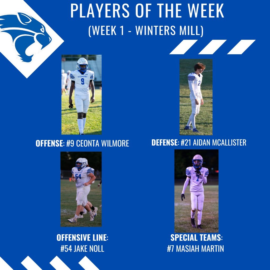 WilliamsportFB's tweet photo. ‼️Congratulations to our 🏈 Players of the Week for ‘23 Week 1 v @wm_falconfball ‼️ https://t.co/ouWOzDIkpL
