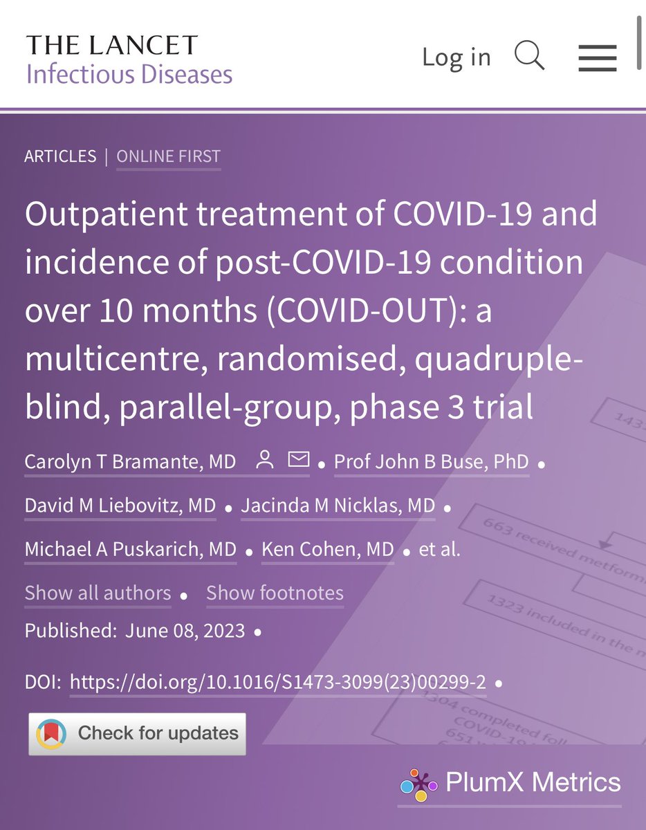 💡Taking metformin for 2 weeks during an acute #COVID19 infection decreased the risk of getting #LongCovid by 63% if started in the first 4 days of the infection. Risk reduced by 42% if the infected person started taking metformin after four days. thelancet.com/journals/lanin…