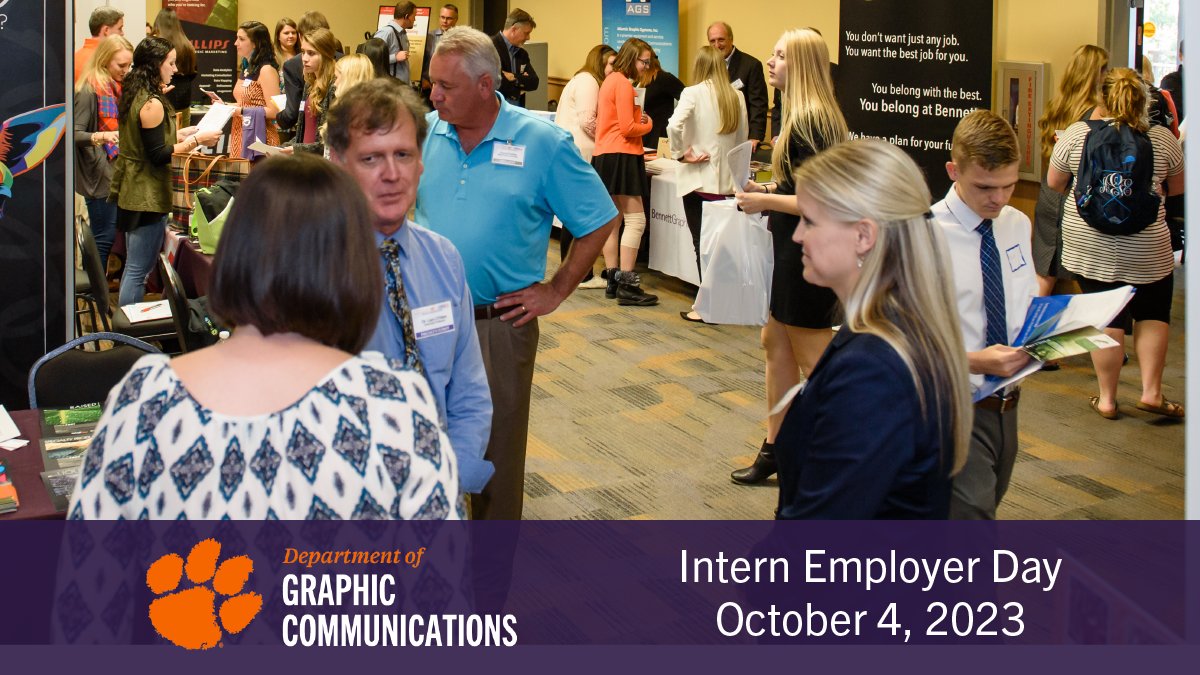 Sonoco Institute (@sonocoinstitute) on Twitter photo The <a href="/clemsonuniv/">Clemson University</a> Graphic Communications Intern Employer Day provides a venue for employers & students to meet & discuss internship & full-time employment opportunities. Registration is now open for the Intern Employer Day on Wednesday, Oct. 4! ecs.page.link/zEawT <a href="/clemsongc/">Clemson GC</a> The <a href="/clemsonuniv/">Clemson University</a> Graphic Communications Intern Employer Day provides a venue for employers & students to meet & discuss internship & full-time employment opportunities. Registration is now open for the Intern Employer Day on Wednesday, Oct. 4! ecs.page.link/zEawT <a href="/clemsongc/">Clemson GC</a>