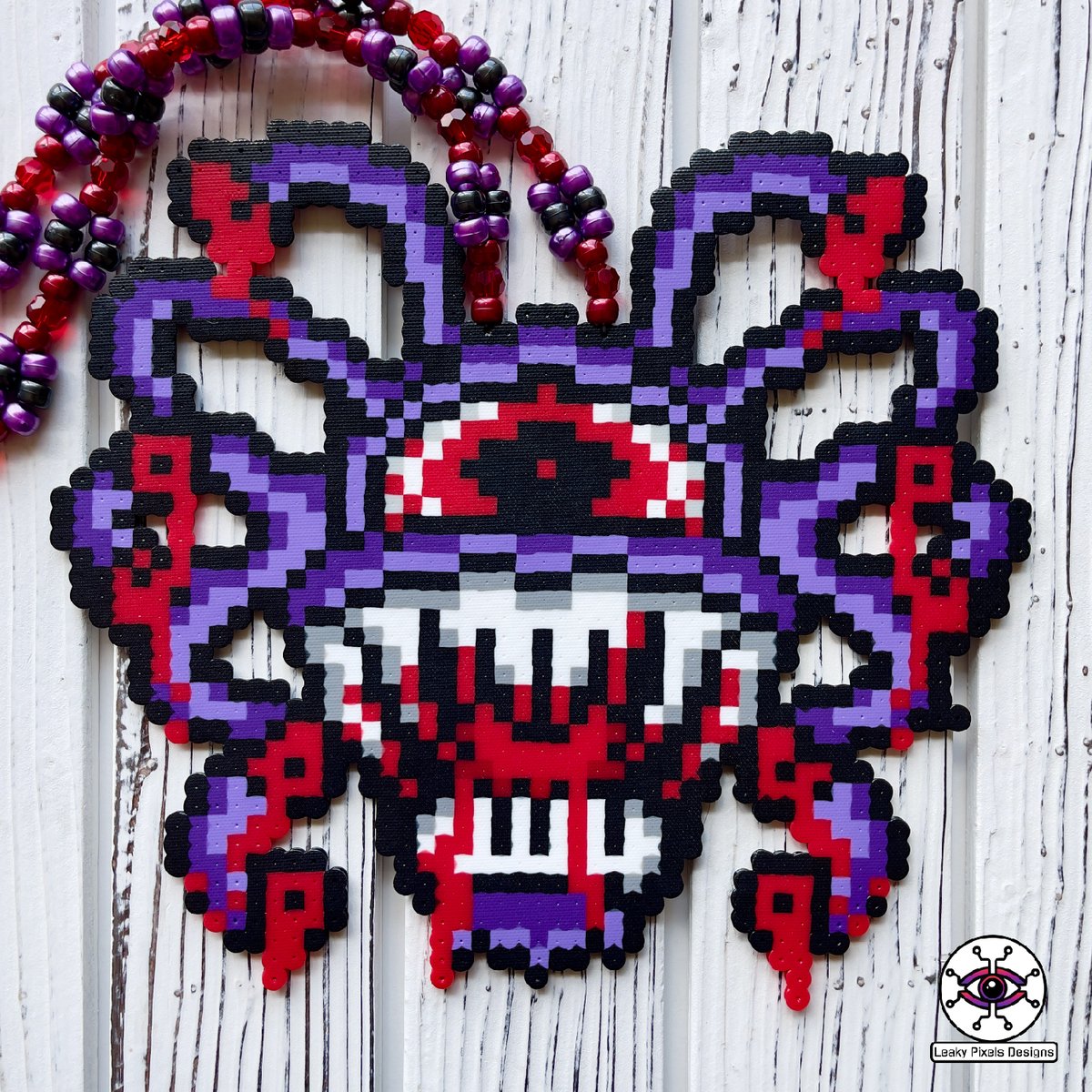 Blood Cyclops Perler Necklace! leakypixels.com/products/blood… #leakypixels #rave #kandi #perler #perlenecklace #edc #edm #cyclops #halloween #pixelart