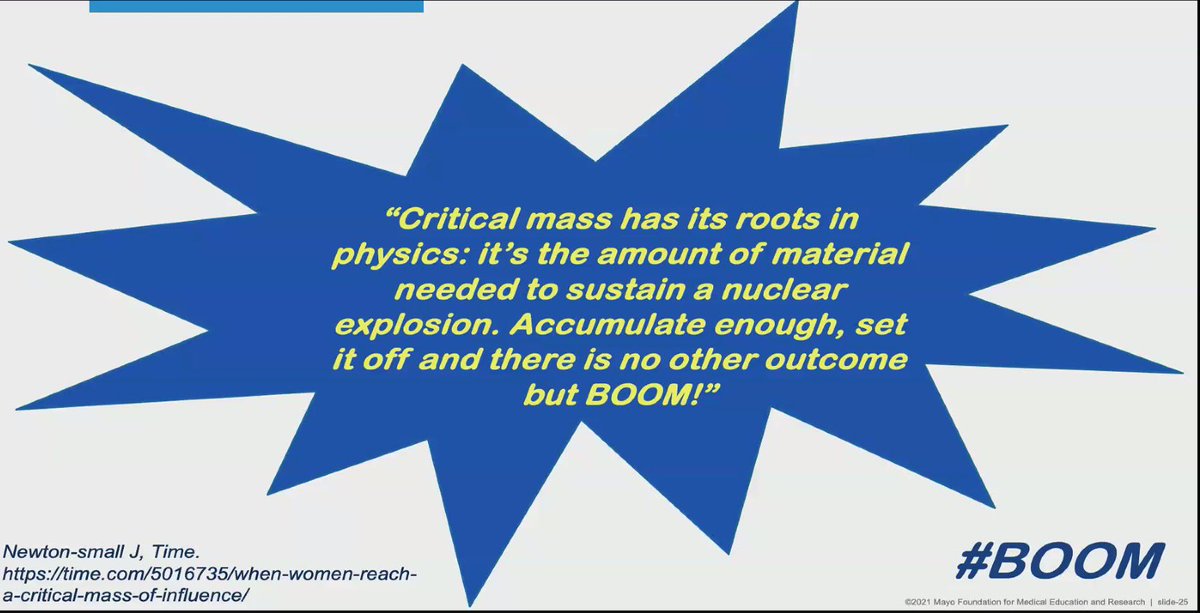 Happening NOW! @AmyOxentenkoMD presenting on equity and allyship for @StanfordDeptMed Grand Rounds We are nerding out with the physics concept of critical mass Boom!