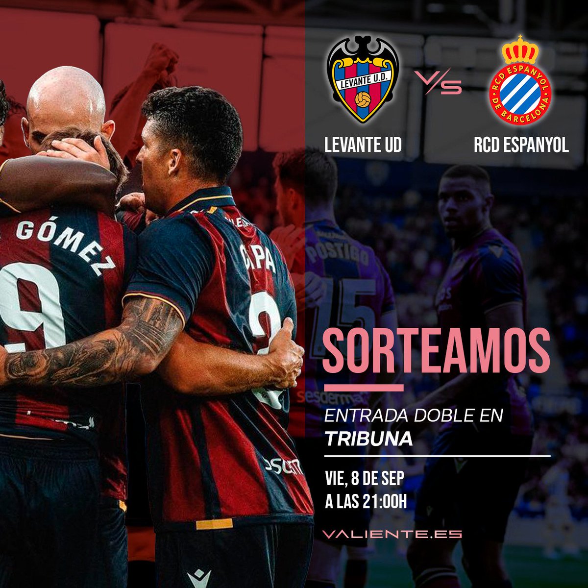 🔥SORTEO. Entrada doble en Tribuna🔥

⚽️LEVANTE UD vs. RCD ESPANYOL⚽️
Vie 8 de septiembre a las 21:00H

👉PARA PARTICIPAR: visita nuestro perfil de Instagram a través de este enlace ⬇️ y sigue los requisitos de la publicación 
instagram.com/p/Cw2wYoJNRXx/…