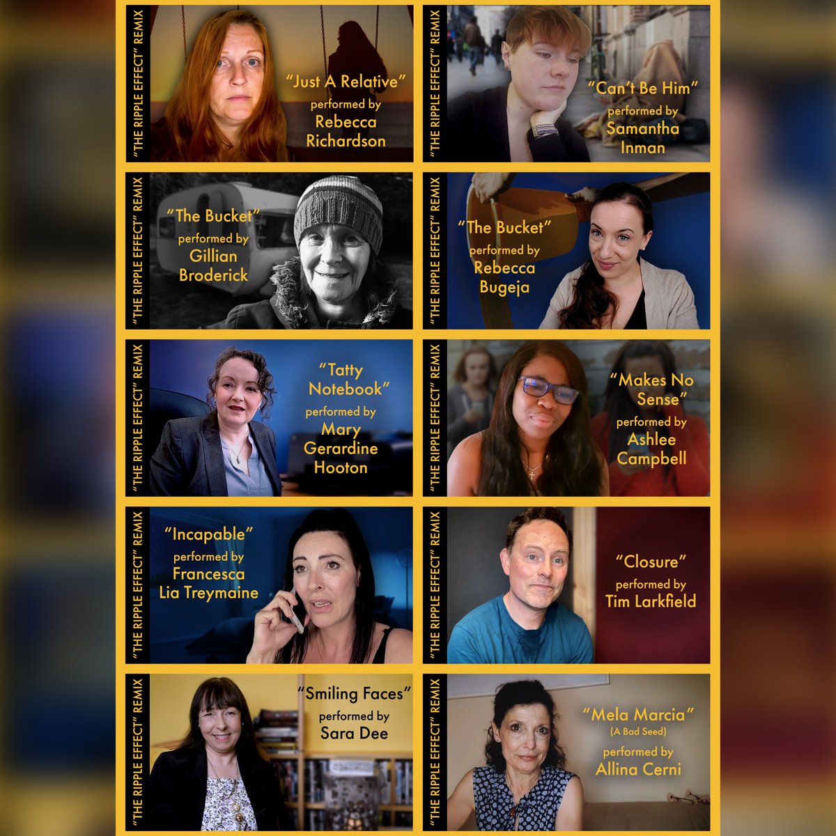 🎭Ripple Effect Remixes

So lucky to have the opportunity to collaborate with these incredible actors.

 🙏Thank you
@CandidaCanBeFun
<a href="/saminman01/">Samantha Inman</a> 
<a href="/gillybrody/">Gillian Broderick</a> 
@BeccaRB92 
<a href="/ArtlLightMan/">Mary G Hooton</a>
<a href="/__AshleeC/">A.</a>
<a href="/FrannyTreymaine/">Francesca Lia Treymaine</a>
@timlarkfield
<a href="/1stsaradee/">SARA DEE</a>
@ALLINACERNI

▶️ Please watch on YouTube