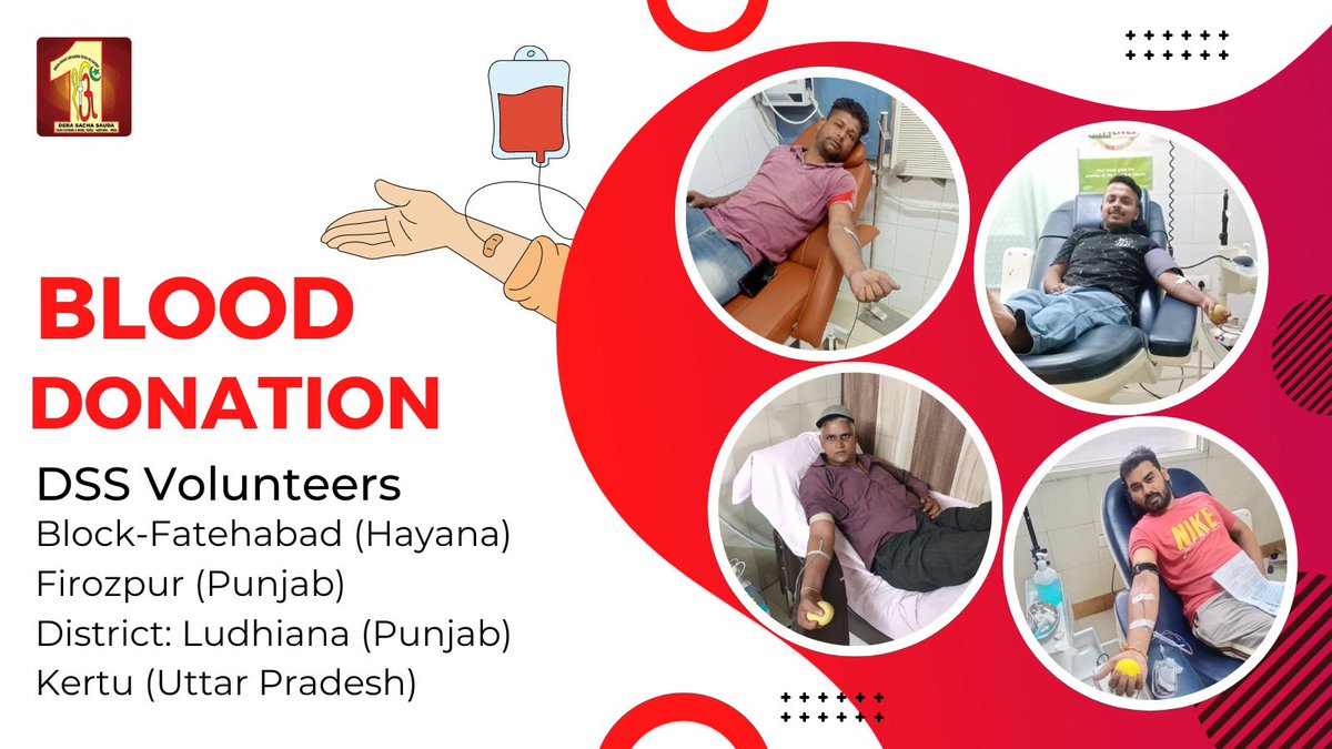 From various corners of Haryana, Punjab, and Uttar Pradesh, Dera Sacha Sauda volunteers have extended their helping hands through blood🩸donations. Their collective commitment to humanity exemplifies the true spirit of service. #LifeSavingAct #DeraSachaSauda #BloodDonation