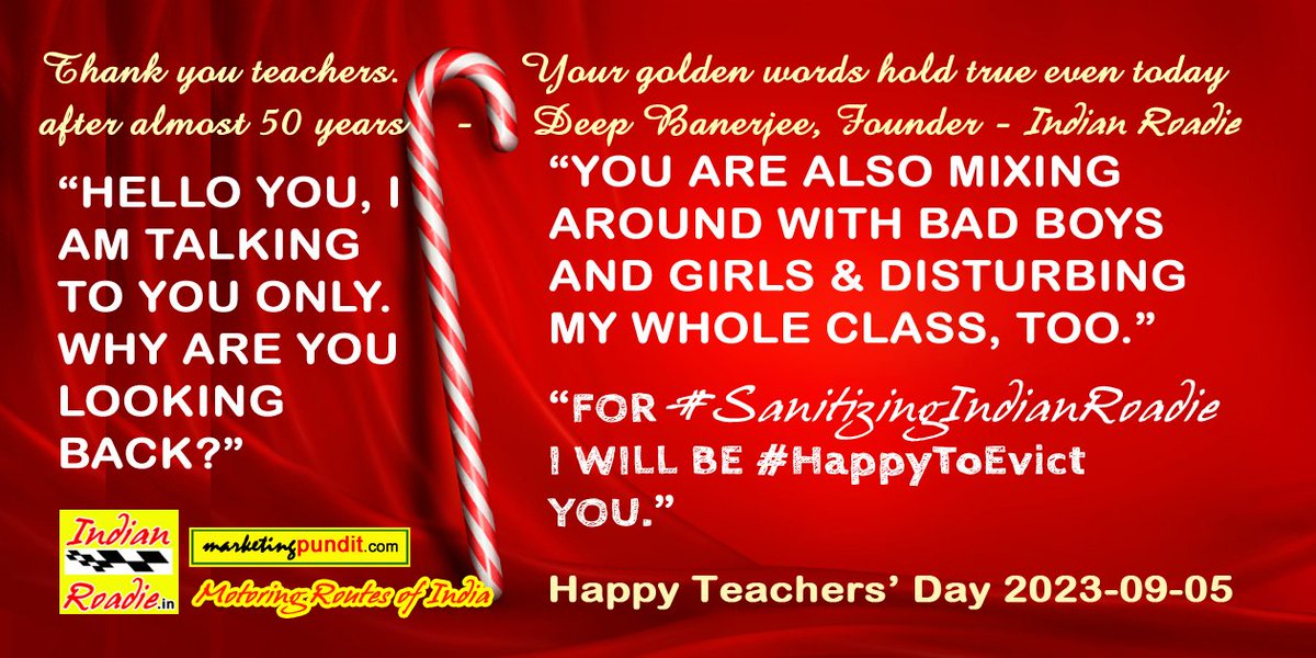 deepbanerjee's tweet image. Thank you teachers. Your golden words hold true even today after 50 years - Deep Banerjee, Founder - #IndianRoadie,  #AssociatedForumsOfIndianRoadie &amp;amp; #Marketingpundit. 

Happy Teachers' Day 2023-09-05. 
#GreetingsFromIndianRoadie  #GreetingsFromMarketingpundit. 
#DesignsByDeep