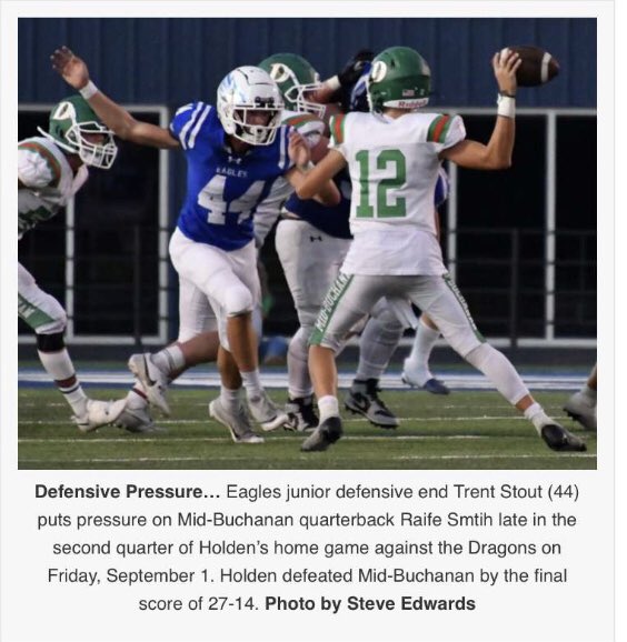Shoutout to my brother, Trent Stout for this newspaper clip of him getting after the QB! Proud of you, hope you continue to work hard and have a great season.