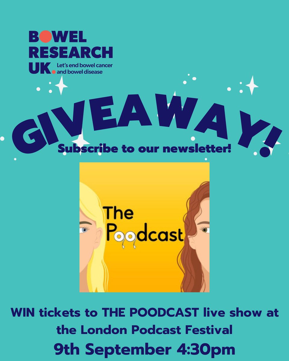 If you'll be in London on Saturday, enter now! Just subscribe to our newsletter: bowelresearchuk.org/get-involved/s… The giveaway closes on the 7th of September 2023 at 5 pm. Winners will be emailed on Friday September 8th. @thegutstuff @TheMacTwins @sazzymills @the_poodcast