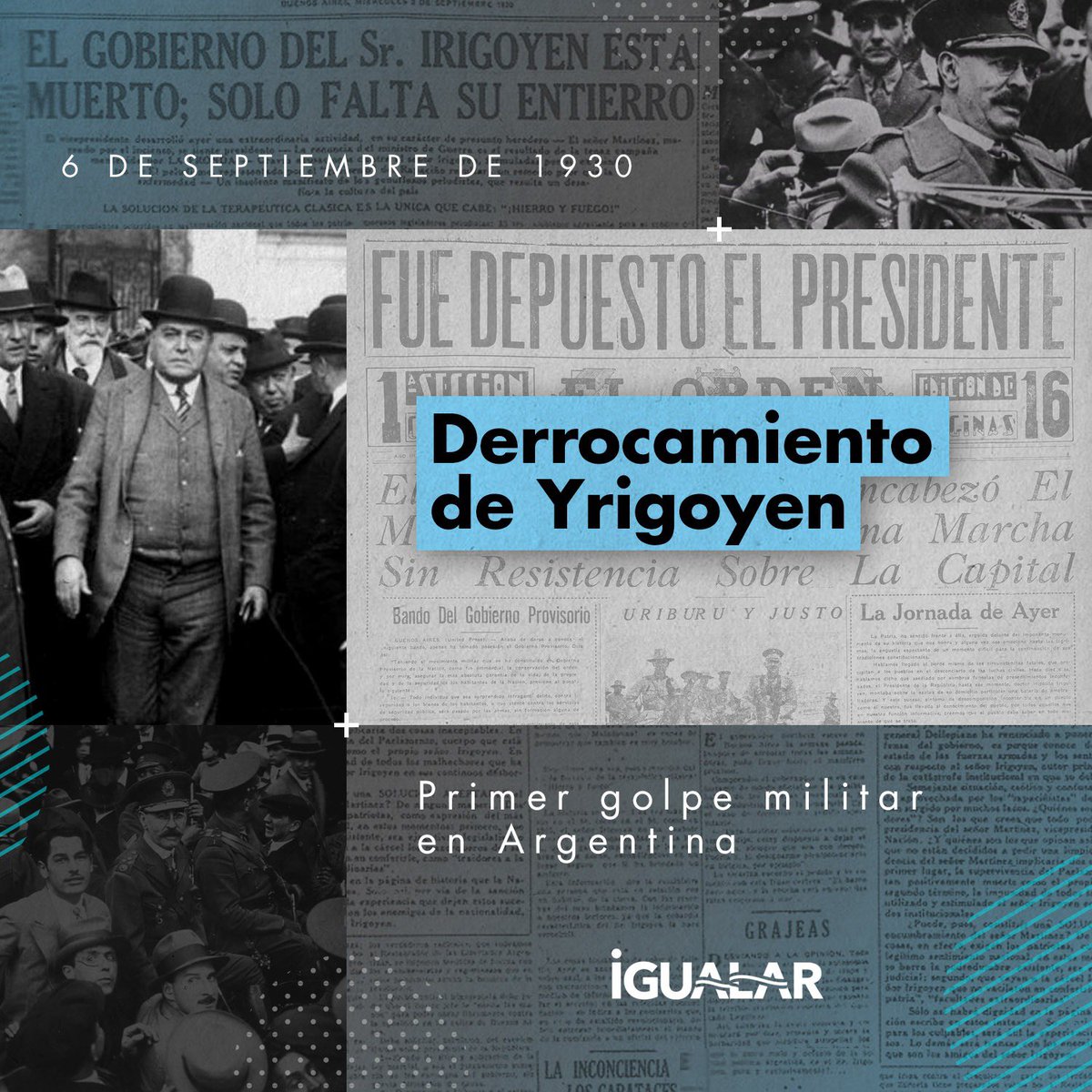 Yrigoyen fue derrocado por el primer golpe militar en Argentina.

Hoy los métodos antidemocráticos han cambiado y debemos estar atentos.

Sigamos fortaleciendo la democracia y repudiemos cualquier acción que intente socavar su legitimidad o ponga en riesgo su permanencia.
