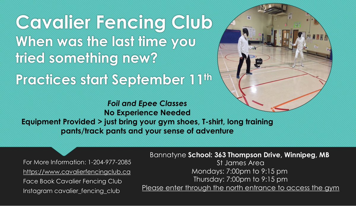cavalierfencing's tweet photo. Check out a novel fall/winter activity or if you are returning it is almost time to shake off the rust. Fencing starts next week so check out https://t.co/Lphij1jcQx https://t.co/d0JGhiQqje