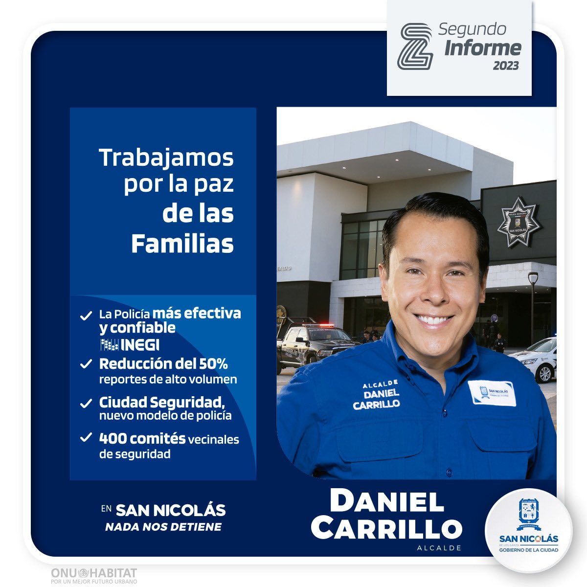 #SegundoInforme 📄 | TRABAJAMOS POR LA PAZ DE LAS FAMILIAS 

La seguridad de las familias nicolaítas es nuestra prioridad; tenemos a la Policía más confiable y efectiva, resultado del compromiso de mantener nuestras calles seguras para todos. 

#NadaNosDetiene <a href="/daniel_carrillo/">Daniel Carrillo Mtz</a>