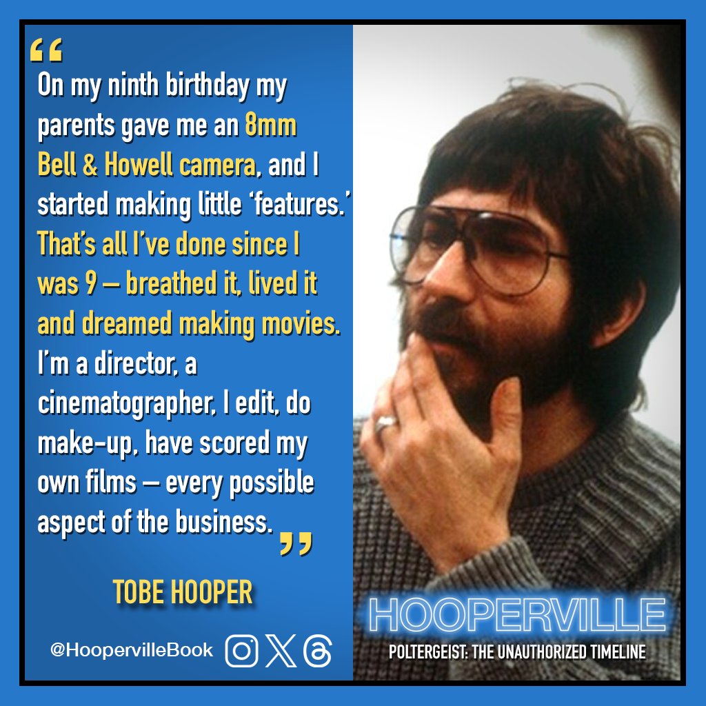 Often overlooked, but Tobe Hooper was the consummate filmmaker, learning everything he needed from the ground up, expertly handling all phases of films production #TobeHooper #Poltergeist #Hooperville #HoopervilleBook #Horror #HorrorMovie #HorrorCommunity #Director  #moviefacts