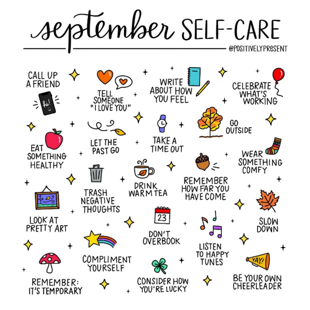 We're loving these September self-care ideas from @positivelypresent 💛 Don't let autumn blues get you down! Keep your mindset positive with these superb tips. Put your wellbeing first and embrace all the cosy vibes. #wellbeingwednesday #corporategifting