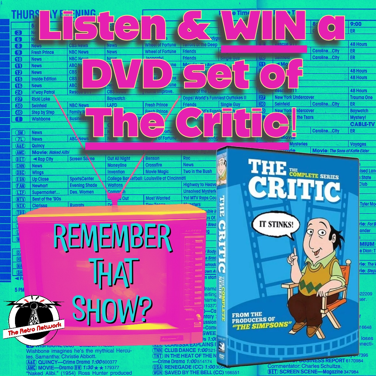 hojukoolander's tweet photo. Whoa, @trnsocial is giving away a DVD set of The Critic! How can you WIN? It's easier than you think. Just listen to the 1st episode of my new retro TV podcast , #rememberthatshow for details on how to enter the giveaway now https://t.co/IdKdujMsGz https://t.co/wGfro1lcw1