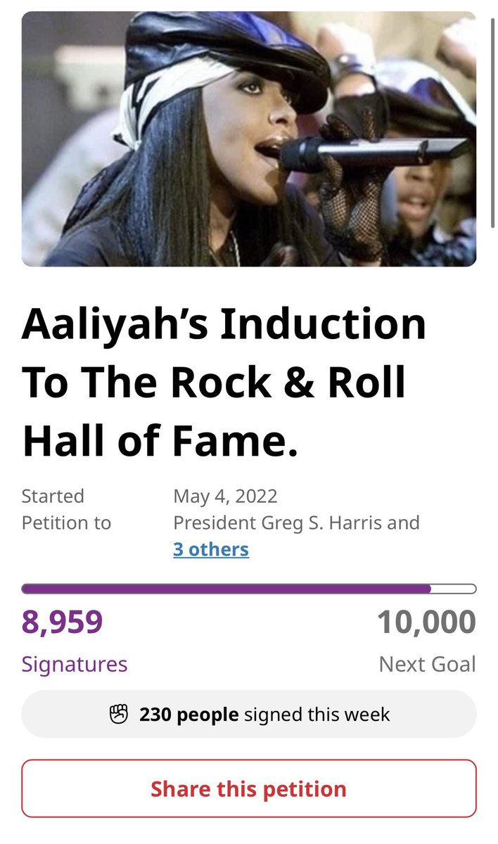 InductAaliyah's tweet photo. Happy Hump Day, Team Aaliyah! We are currently 1,041 signatures away from getting to 10,000! Let’s see if we can get to 10K by the 24th in time for Aaliyah’s induction into the National R&amp;B Hall of Fame at this year’s ceremony. 👀😎💪🏿 https://t.co/7Sa56piXSx