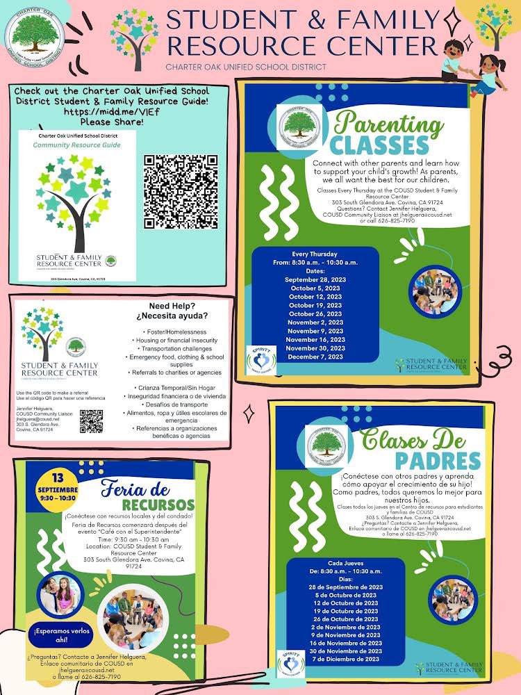 mthompsonator's tweet photo. Please Share! Helpful opportunities and resources for our students and families. 

Parenting Classes, Wellness Wednesday Mental Health Classes and upcoming Resource Fair open to all.

#charteroakunifiedisamazing #unlimited #k12 #mentalhealth #parentingclasses #spirittfamilyservices @spirittfamilyservices #lacdmh @losangelescoe @lacountywdacs @lapublichealth @lacdmh #unlockunlimitedpotential #communityschools @lacommunityschools @lasenoradirectora @cousd_student_services_