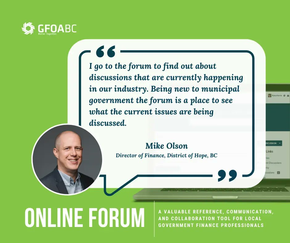 What are the current issues in local government finance? The GFOABC Online Forum has the latest information at your fingertips. It is a great reference, but don’t take our word for it! Hear it from Mike Olson, Director of Finance–@DistrictofHope!  buff.ly/3RaCIJc
#GFOABC