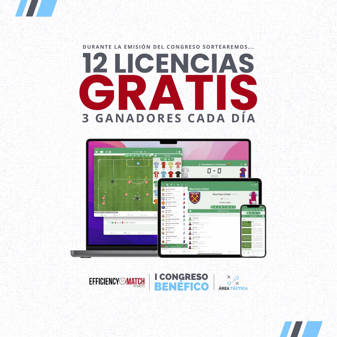 ¡12 LICENCIAS GRATIS! 😱

📢 Durante la emisión del congreso sortearemos 3 LICENCIAS CADA DÍA entre LOS SUSCRIPTORES del canal. 

¿Cómo aumentar tus opciones de conseguir una? 
- 🔁 y ❤️. 
- Menciona a tantos compañeros como quieras. 
- Sigue a <a href="/areatactica/">Área Táctica</a> y a @effmatch.