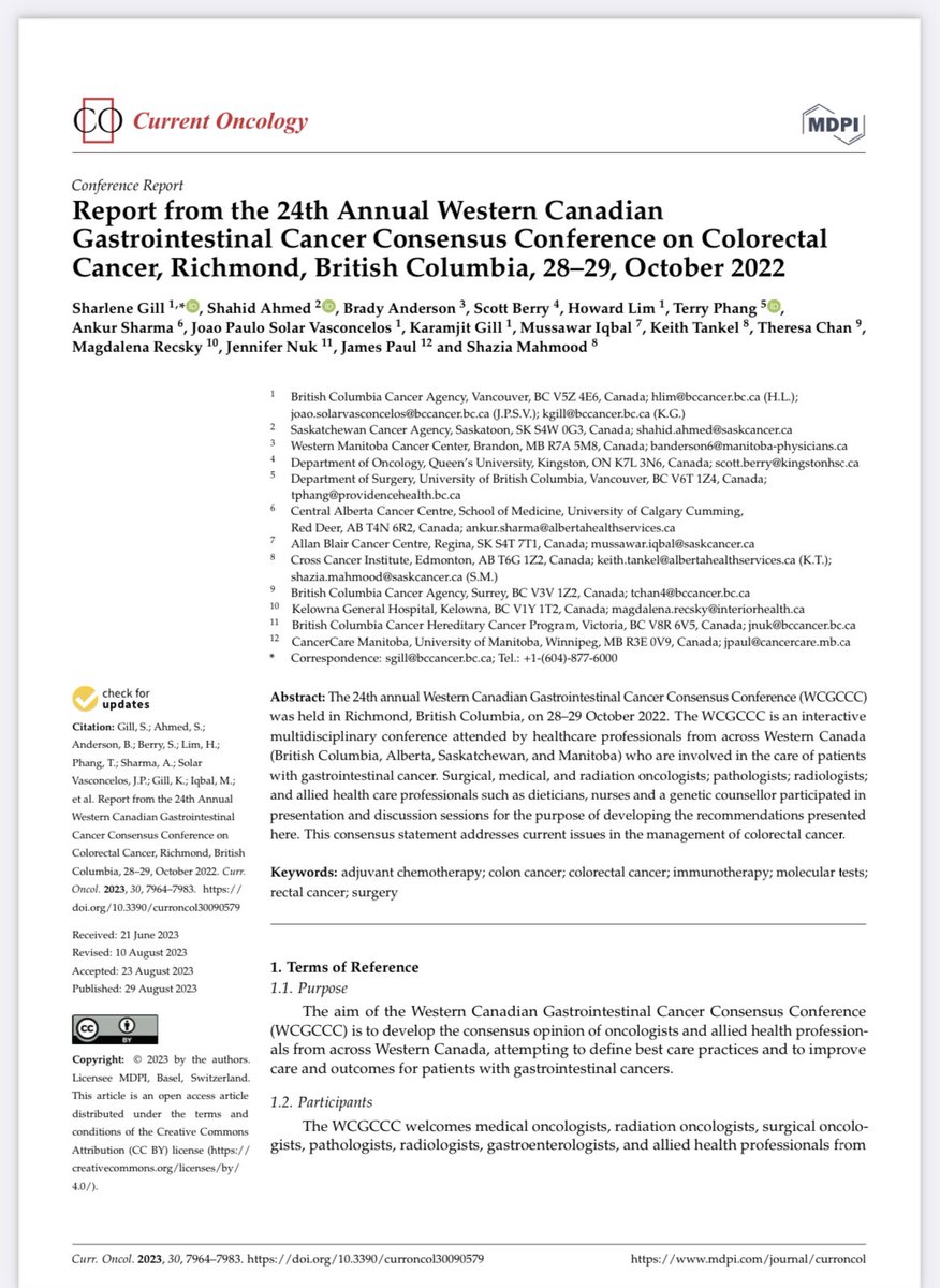 GillSharlene's tweet photo. Happy to share the proceedings of our 24th Western π¨π¦ #GIcancers Consensus Mtg π #WC5 #WCGCC @CurrentOncology
π neodjuvant tx dMMR #rectal ca
π Non-operative mgt
π LCRT v SCRT
π role of ctDNA in adjuvant #CRC
π EGFR in 1L mCRC β¦&more!
@howiel2013 @BCCancer
β‘οΈ https://t.co/51fpTNhG6t