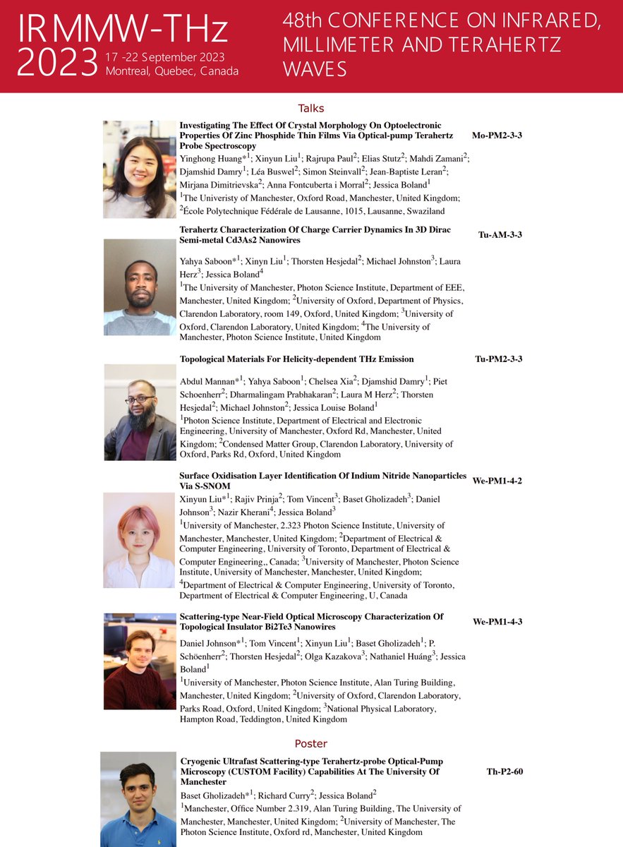 allthingsTHz's tweet photo. IRMMW-THz is fast approaching, take a look of our entries featuring THz and s-SNOM characterisation on various materials. Note those slots and come to our presentations if you are interested! 😉 #THzdoesitbetter #IRMMWTHz2023 #sSNOM #nearfield https://t.co/kOs7pweOcB