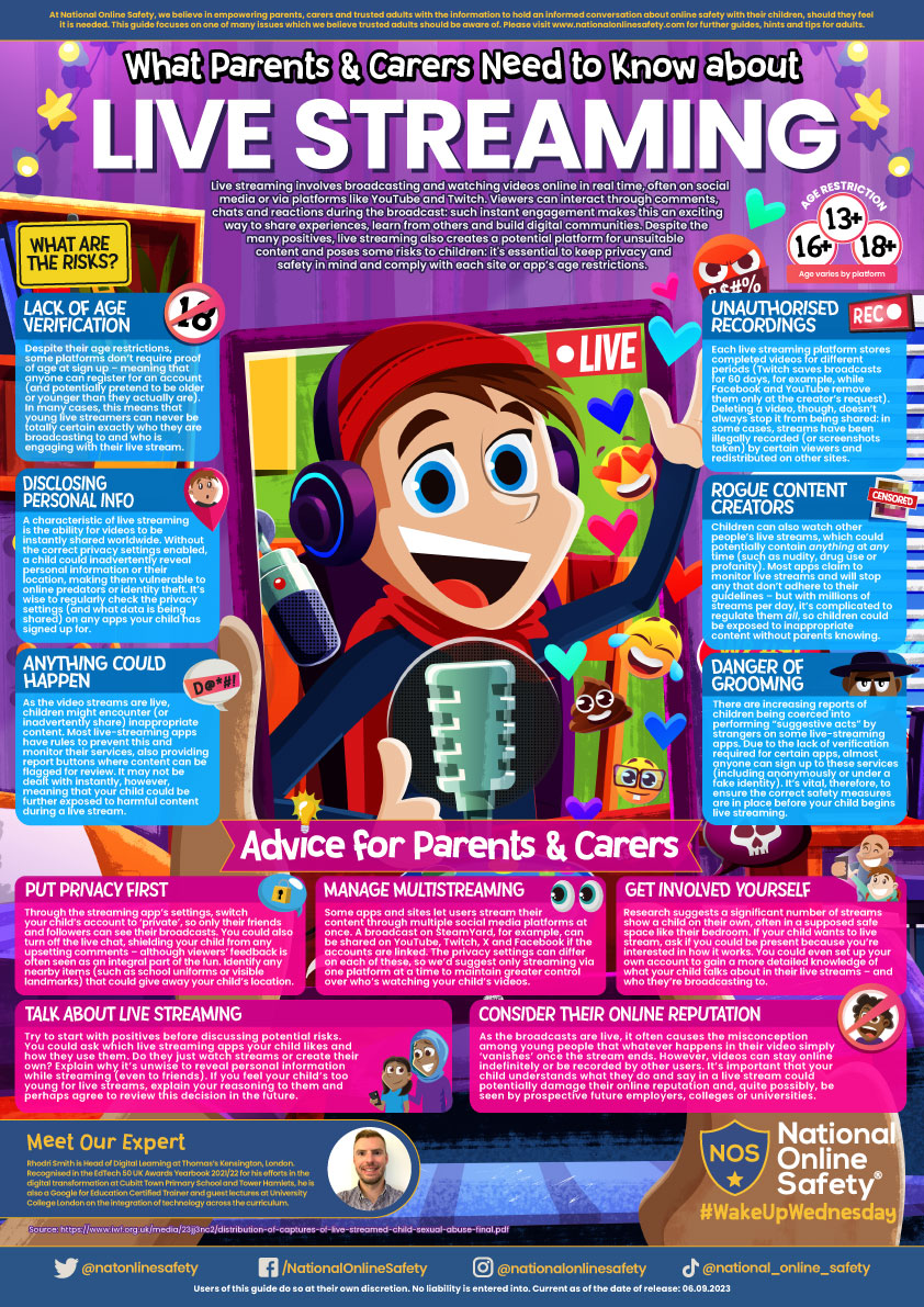 Live streaming has become huge online, and as more and more platforms provide live streaming services, it's important to know about what to look out for.

This week's #WakeUpWednesday is what parents and carers need to know about live streaming.