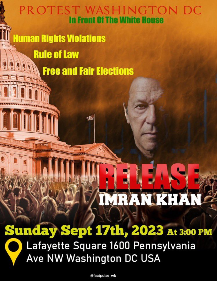 SajjadBurki's tweet photo. Pakistani Americans from all over the US will rally in front of the White House in Washington DC to bring awareness about the horrendous conditions in Pakistan brought about by regime change and subsequent military rule. 
Please plan to be there on Sunday, September 17. @PTIofficial @PTIOfficialUSA @WajSKhan