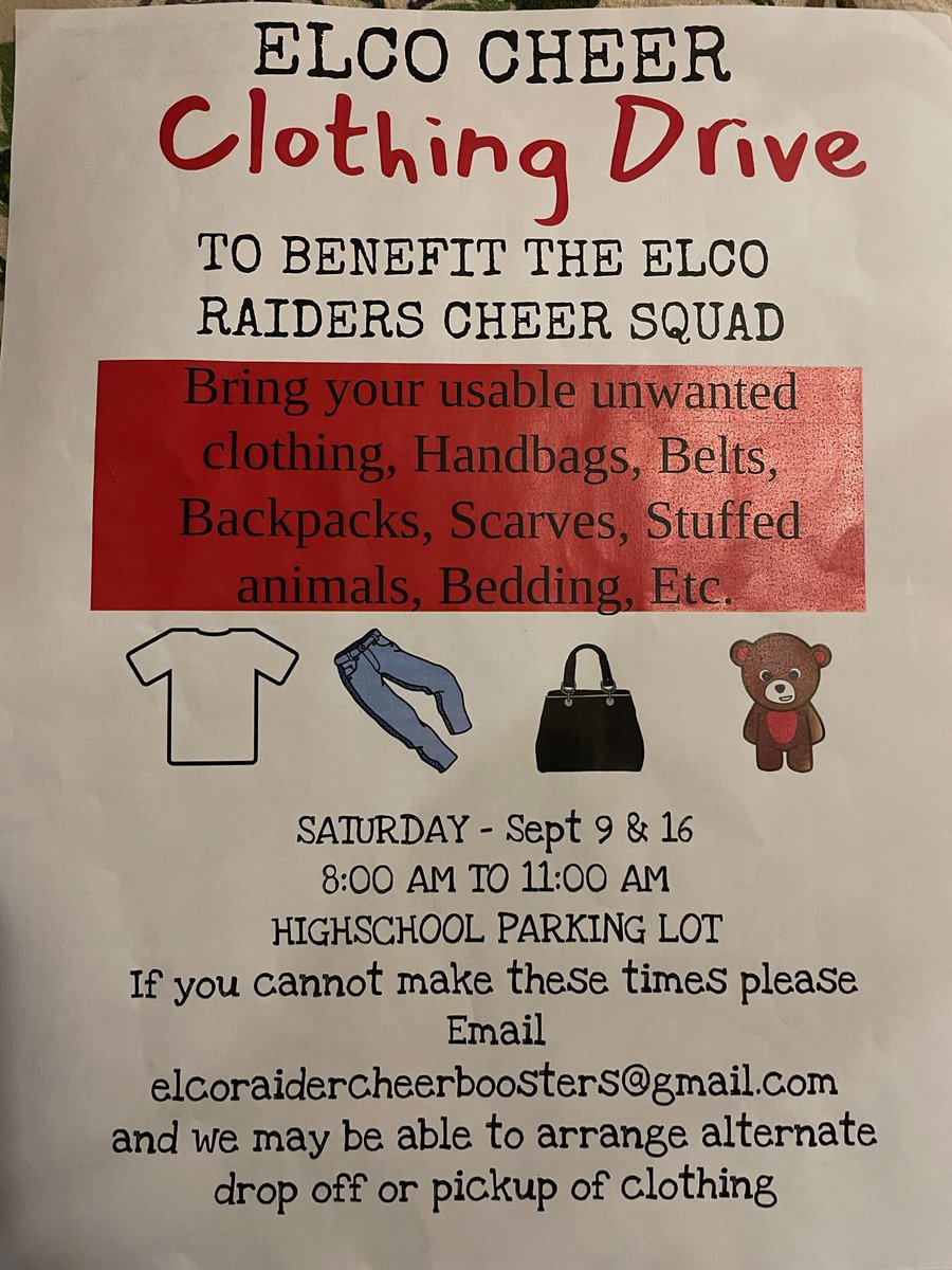 ELCO Athletics (@elcoathletics) on Twitter photo Consider the clothing drive opportunities listed below! #ElcoExcellence 🔵🟡 <a href="/LebCoSports1/">LebCoSports.com</a> Consider the clothing drive opportunities listed below! #ElcoExcellence 🔵🟡 <a href="/LebCoSports1/">LebCoSports.com</a>