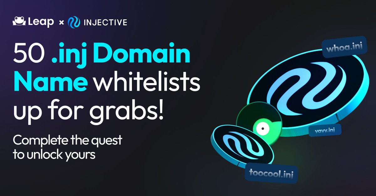 #nINJas in the house, we've got something for you!

Leap is collaborating with <a href="/Injective_/">ninja</a> to giveaway 50 INJ Domain Name whitelists 🥳

1️⃣ follow <a href="/leap_cosmos/">Leap Wallet Intern</a> &amp; <a href="/Injective_/">ninja</a>
2️⃣ reply with your wallet address &amp; the name you want to mint

WINNERS PICKED IN 24 HOURS, LES GO GO GO 🚨