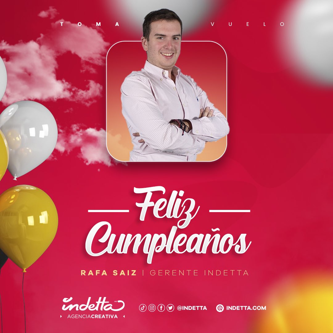 Indetta's tweet photo. Hoy es el cumpleaños de nuestro gerente 🥳🤝🏻🎉

Feliz cumpleaños Rafa, gracias por impulsar cada día a la familia Indetta. 🔴📱📸

#TomaVuelo #SomosIndetta #AgenciaCreativa https://t.co/Semax2aO1G