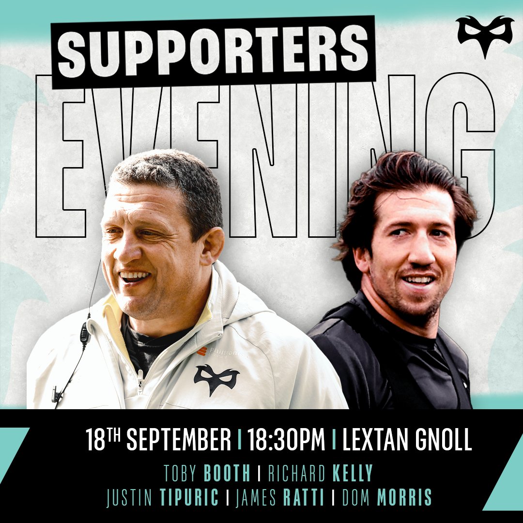 Join @OspreysSC for an exclusive supporters event at the Lextan Gnoll on Monday 18th September at 6:30pm 🖤 They'll be joined by Head Coach Toby Booth, Richard Kelly, Justin Tipuric, James Ratti and Dom Morris. Secure your space at the event here 👉bit.ly/45S2QwA