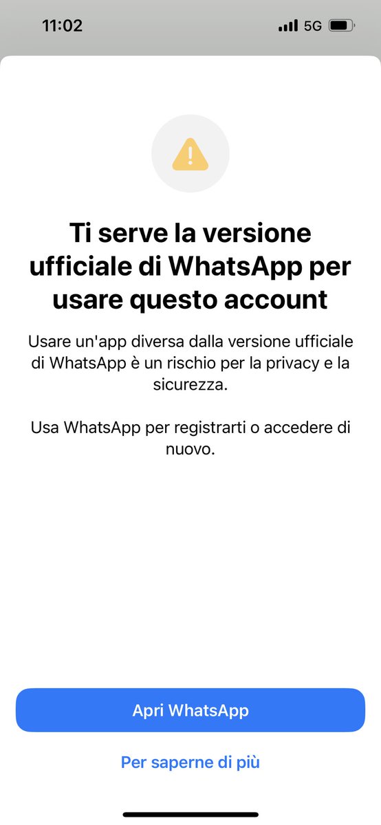 DavideF70's tweet photo. @WhatsApp @Apple 
I downloaded the official WhatsApp from App Store (iOS 16.6), but I still receive this message when registering my phone number. Any idea? So far your helpdesks have been totally useless. 
By the way, the account works properly on an Android phone https://t.co/lmrrQS8cye