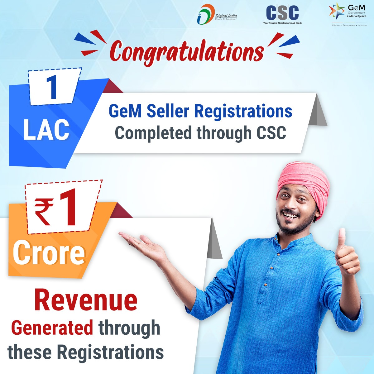 その他 ma Congratulations!! 1 Lac GeM Seller Registrations Completed through