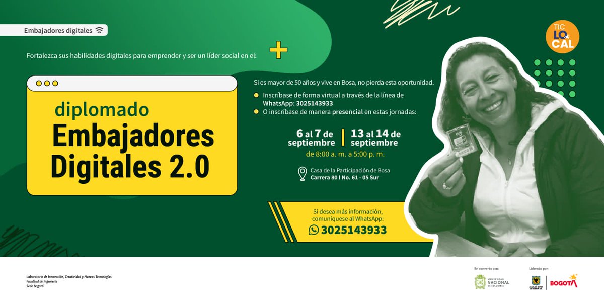 📚 Si es mayor de 50 años y vive en Bosa, participe en Embajadores Digitales 2.0. Información al número 3025143933. #embajadoresdigitales #Bosa