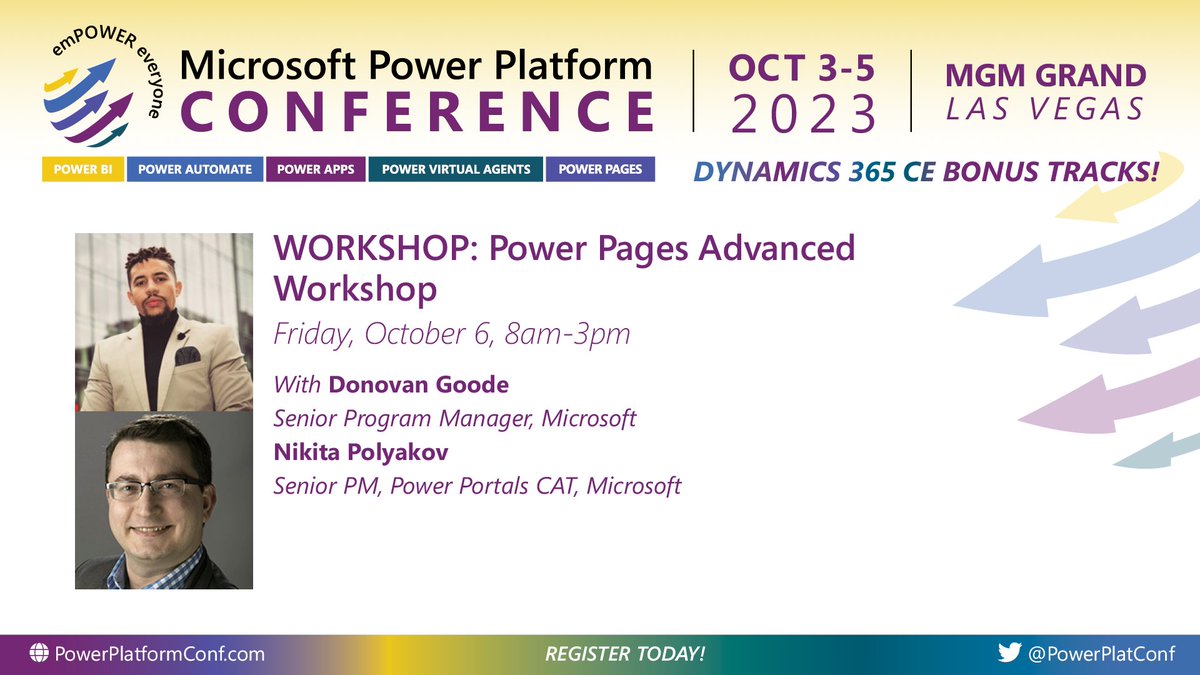 Mark your calendars for the "Power Pages Advanced Workshop" at the Microsoft Power Platform conference in Las Vegas this October! Learn how to create stunning and interactive Power Pages like a pro. #MPPC23 #InteractivePages
 Register Today: powerplatformconf.com/#!/register