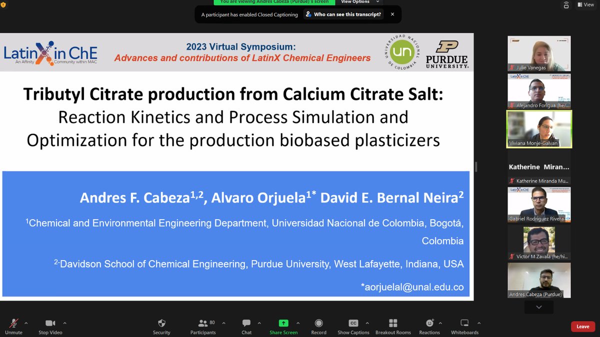 LatinX in ChE (@latinxinche) on Twitter photo Andres Cabeza from <a href="/UNALOficial/">Universidad Nacional de Colombia</a> <a href="/LifeAtPurdue/">Purdue University</a> is our second presenter during our Research Talks.
#LatinXinChESymposium2023 Andres Cabeza from <a href="/UNALOficial/">Universidad Nacional de Colombia</a> <a href="/LifeAtPurdue/">Purdue University</a> is our second presenter during our Research Talks.
#LatinXinChESymposium2023