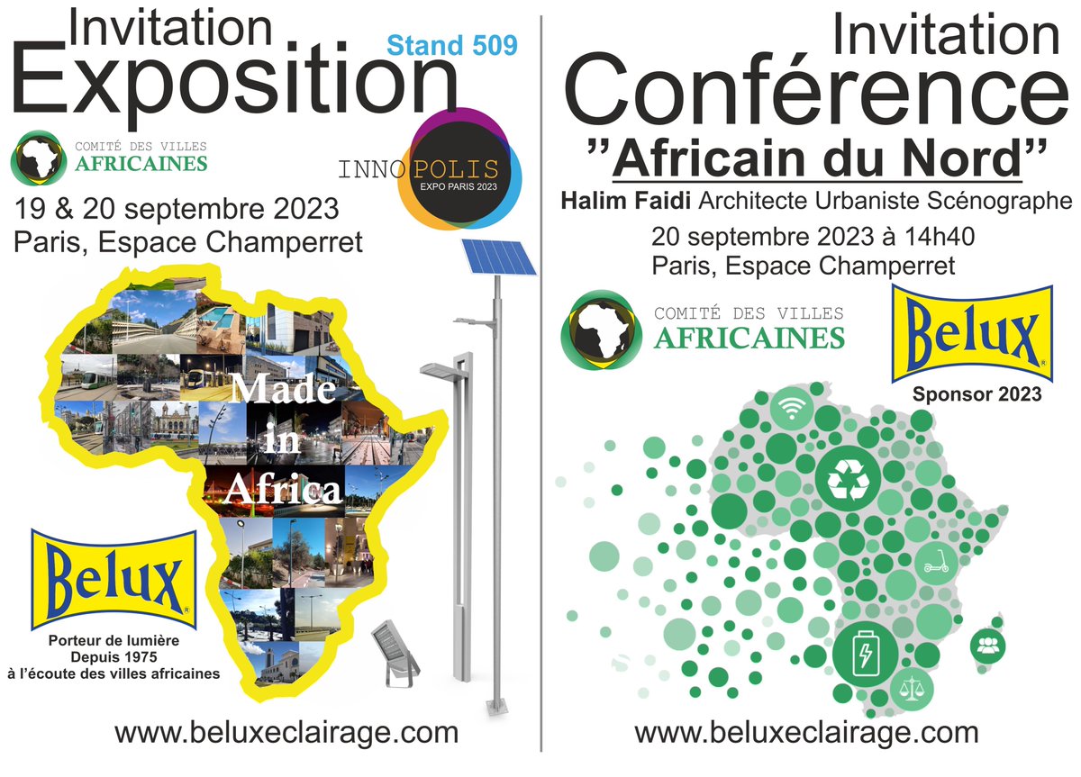 NigerAgri's tweet photo. A Innopolis, salon leader de la ville durable, ne ratez pas l’occasion de visiter le stand de BELUX !
Rendez-vous les 19 et 20 Septembre prochains à l’‘espace CHAMPERRET à Paris.

#belux
#expo
#paris
#algerie
#niger
#salon
#eclairage
#embelissement https://t.co/iQWY1wsqme
