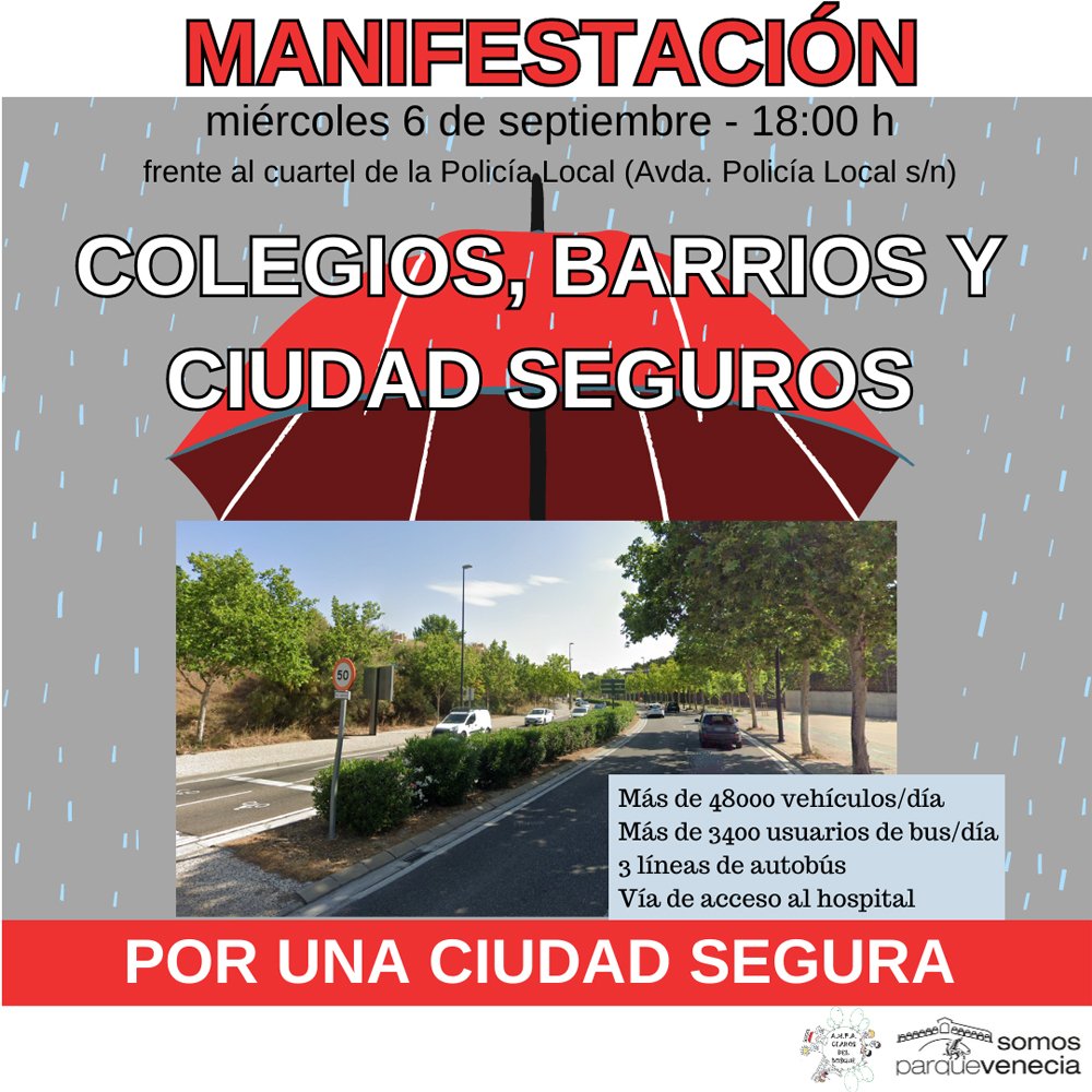 Acompañando a las familias y profesorado del Colegio María Zambrano, por unos barrios, un cole y una ciudad SEGUROS. 

Un éxito de convocatoria 
<a href="/AMPACdelBosque/">AMPA Claros del bosque del CEIP María Zambrano</a>  <a href="/AVParqueVenecia/">Asociación vecinal "Somos Parque Venecia"</a>