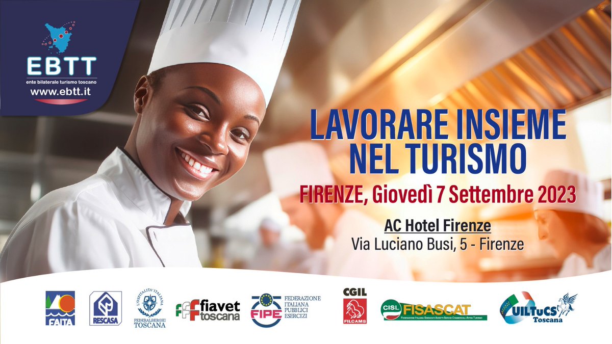 UilTucsToscana's tweet photo. 🔵 #EBTT ✌🏽 Domani saremo presenti all’iniziativa di #Firenze “Lavorare insieme nel turismo” organizzata dall’Ente

🗣️ Si parlerà di temi fondamentali per l’occupazione e la crescita delle lavoratrici e dei lavoratori del turismo 

#uil #terziario #turismo
#RestiamoUmani @uiltucs https://t.co/uwix7z0kgx
