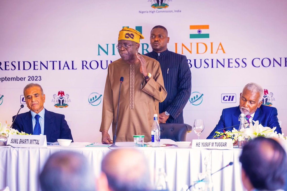Opetuyii's tweet photo. President @officialABAT commended Indian investors for significant investment pledges amounting to nearly $14 billion U.S. dollars committed during the Nigeria-India Presidential Roundtable and Conference in New Delhi, India. @g20org 
6th September, 2023 
@YusufTuggar 
@bosuntijani