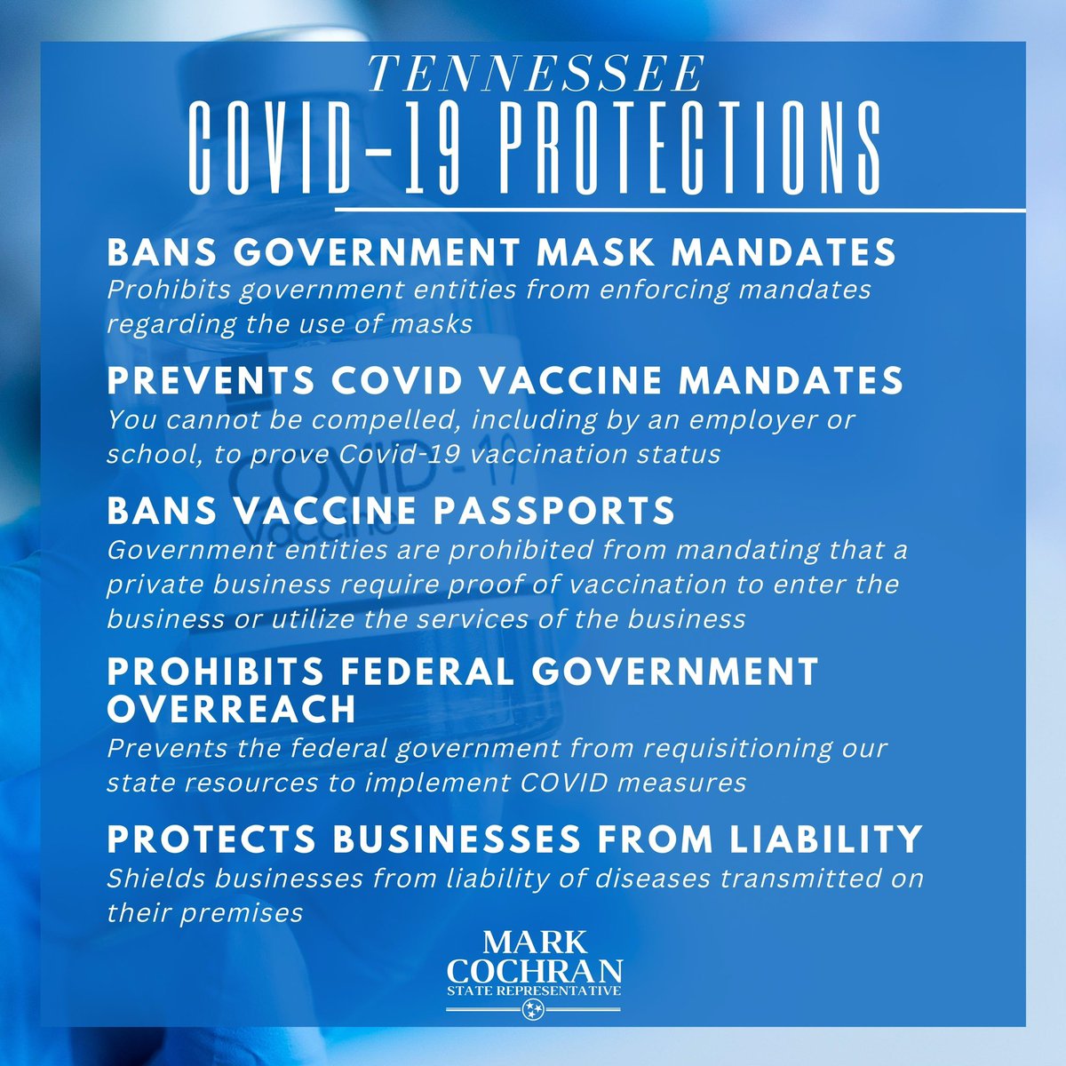 repmarkcochran's tweet image. Tennessee will not trade liberty for the illusion of security. Your rights are protected here.