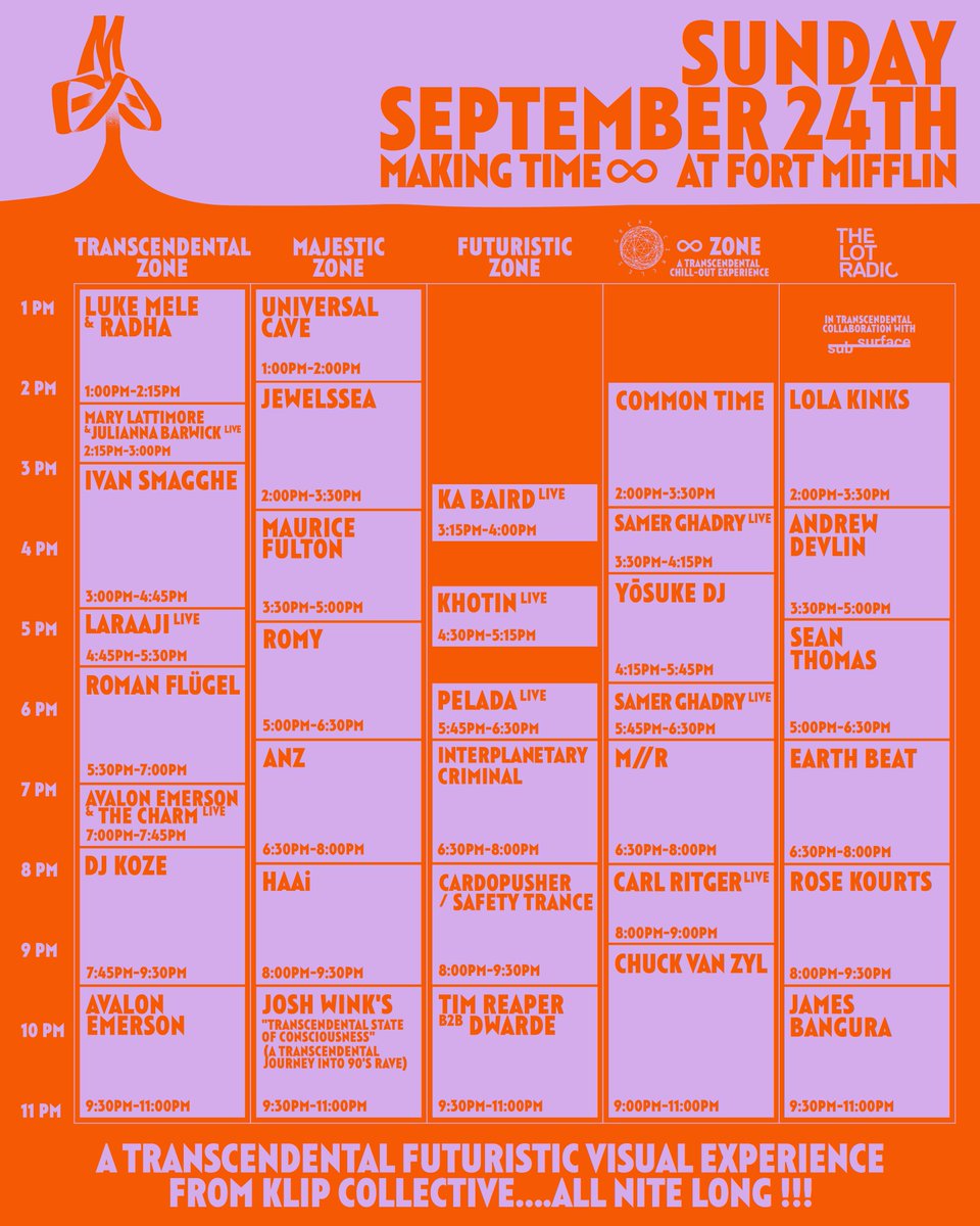josh wink (@joshwink1) on Twitter photo Set times for Making Time ∞ Philly on Sunday, September 24th! Join me from 9:30 - 11p for a transcendental journey into 90's rave music at the Majestic Zone.
Tickets: link.dice.fm/db0d4cb67002 Set times for Making Time ∞ Philly on Sunday, September 24th! Join me from 9:30 - 11p for a transcendental journey into 90's rave music at the Majestic Zone.
Tickets: link.dice.fm/db0d4cb67002