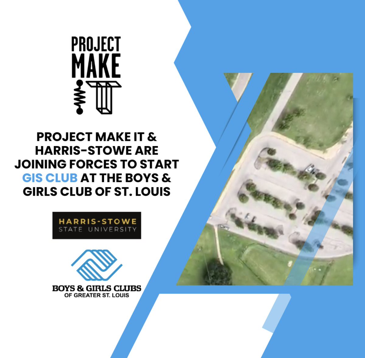 We are thrilled to announce our partnership with @HarrisStowe! Our high school students will be starting GIS Club soon with @bgcstl, and we are so excited to have Harris Stowe teach them how to use the ArC GIS Software.

Learn more: projectmakeit.org.