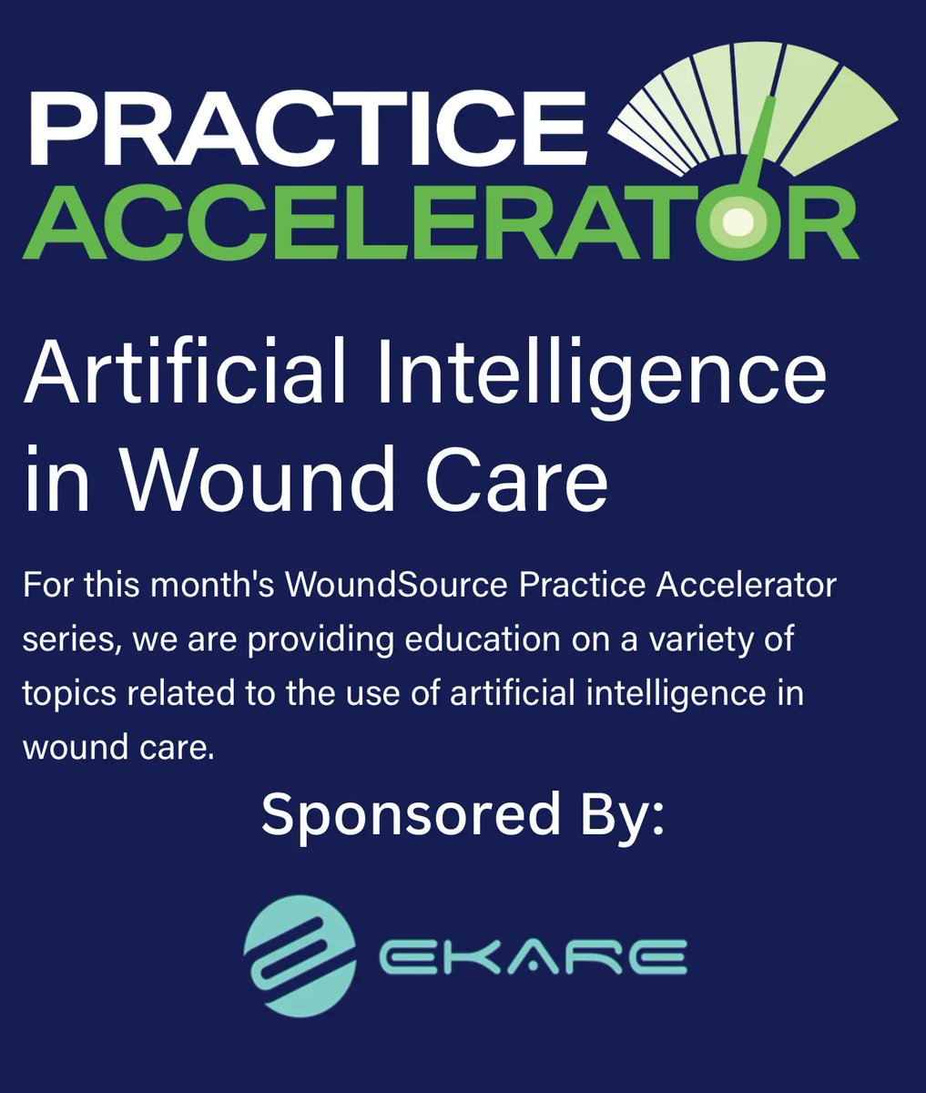 eKare_ai's tweet image. eKare is proud to be this month&apos;s exclusive sponsor for the @WoundSource Practice Accelerator. The topic is Artificial Intelligence in Wound Care.  

buff.ly/3LdjfU2 

#woundsource #practiceaccelerator #artificialintelligence #woundcare #ekare