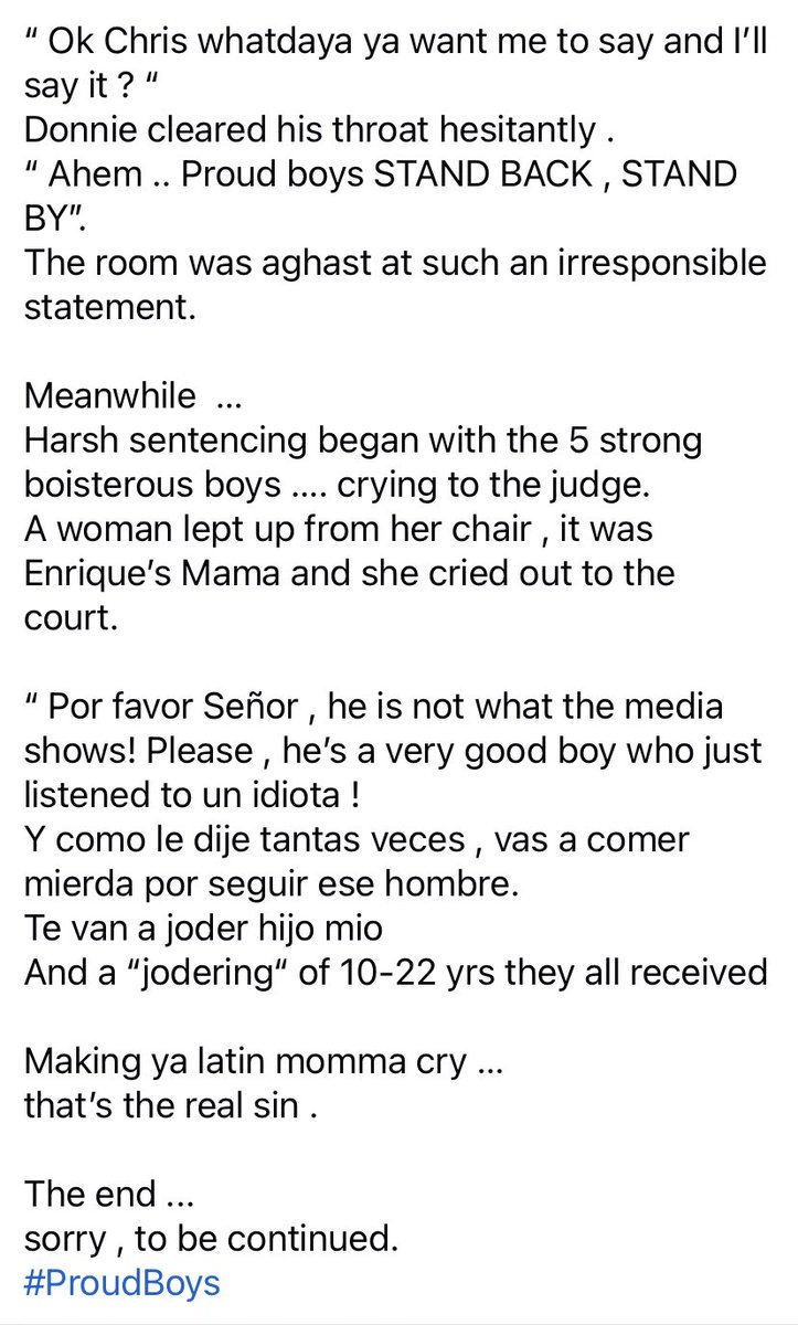 crazyhooks's tweet image. Off the top of my head when I heard his Latin momma cried out to the court… 
That’s a sin right there folks. 
#writerslife 
#brainstorming #morningpages 
#proudboys
#StephenKing 
#standbackstandby 
#trumpf