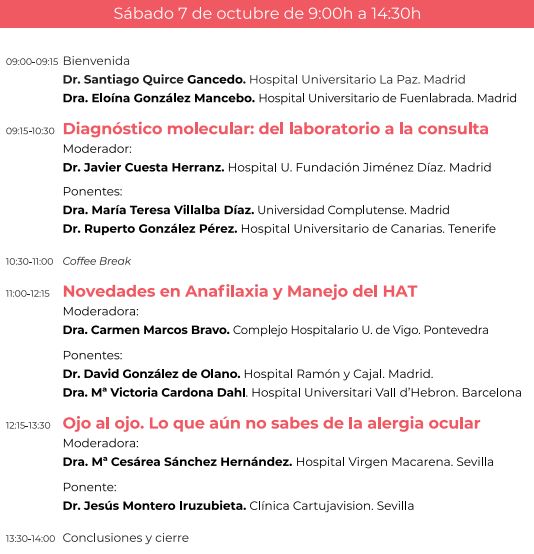 ¡Vuelta al cole!
Guarda el programa de #MPL23 👇 
--> Resumen de temáticas que vamos a tratar: 
🌏Aerobiología + cambio climático
💉Inmunoterapia
🧬Dx molecular: del laboratorio a la consulta
🩺Anafilaxia + hiper-alfatriptasemia
👁️Alergia ocular
