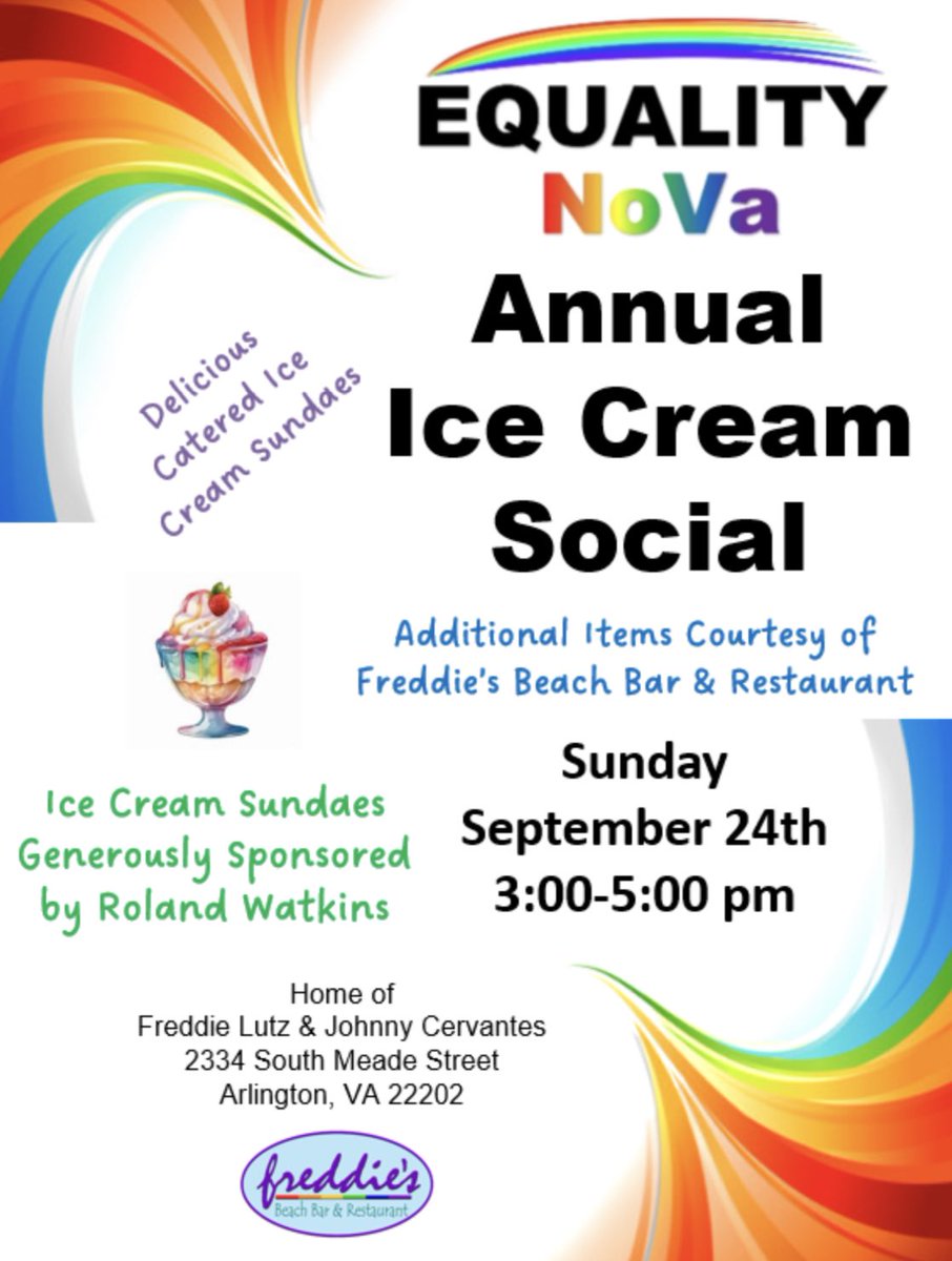 OUTinNoVA's tweet photo. Join EQUALITY NoVa on Sunday, September 24th from 3-5pm for our annual ice cream social https://t.co/nsGZN3AlGA